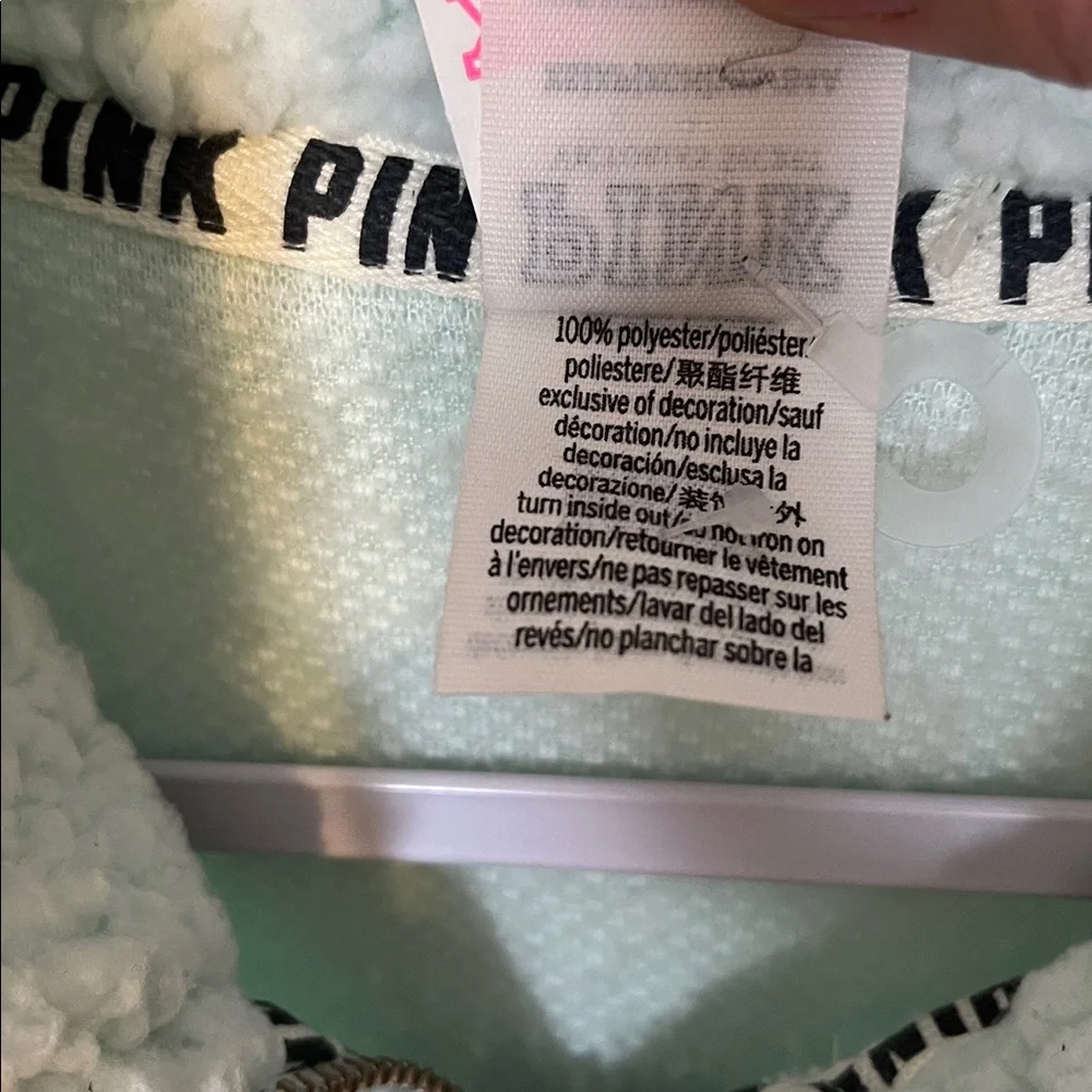 NWT VS PINK Quarter-Zip Pullover Sherpa Fleece Sweatshirt Mint Green Relaxed XS - Picture 5 of 5